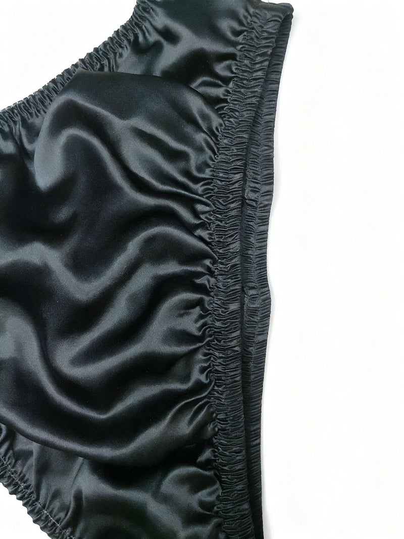 Men natural mulberry silk plain crepe satin briefs-black,silk underwear with double layered crotch - Image 5